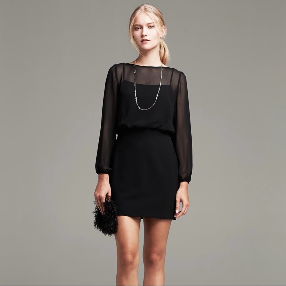 Banana Republic Sheer Long Sleeve Soft Dress in Black